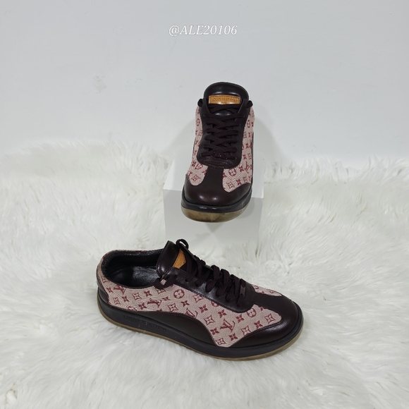 Louis Vuitton Monogram Sneakers Brown Leather Canvas Women Size 40 Made in Italy